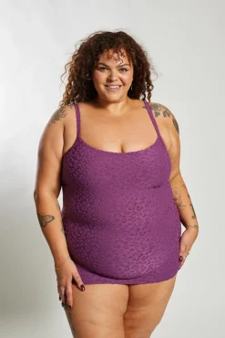 Inknown Swim Giselle Tankini Top Curve - Textured Leopard Grape