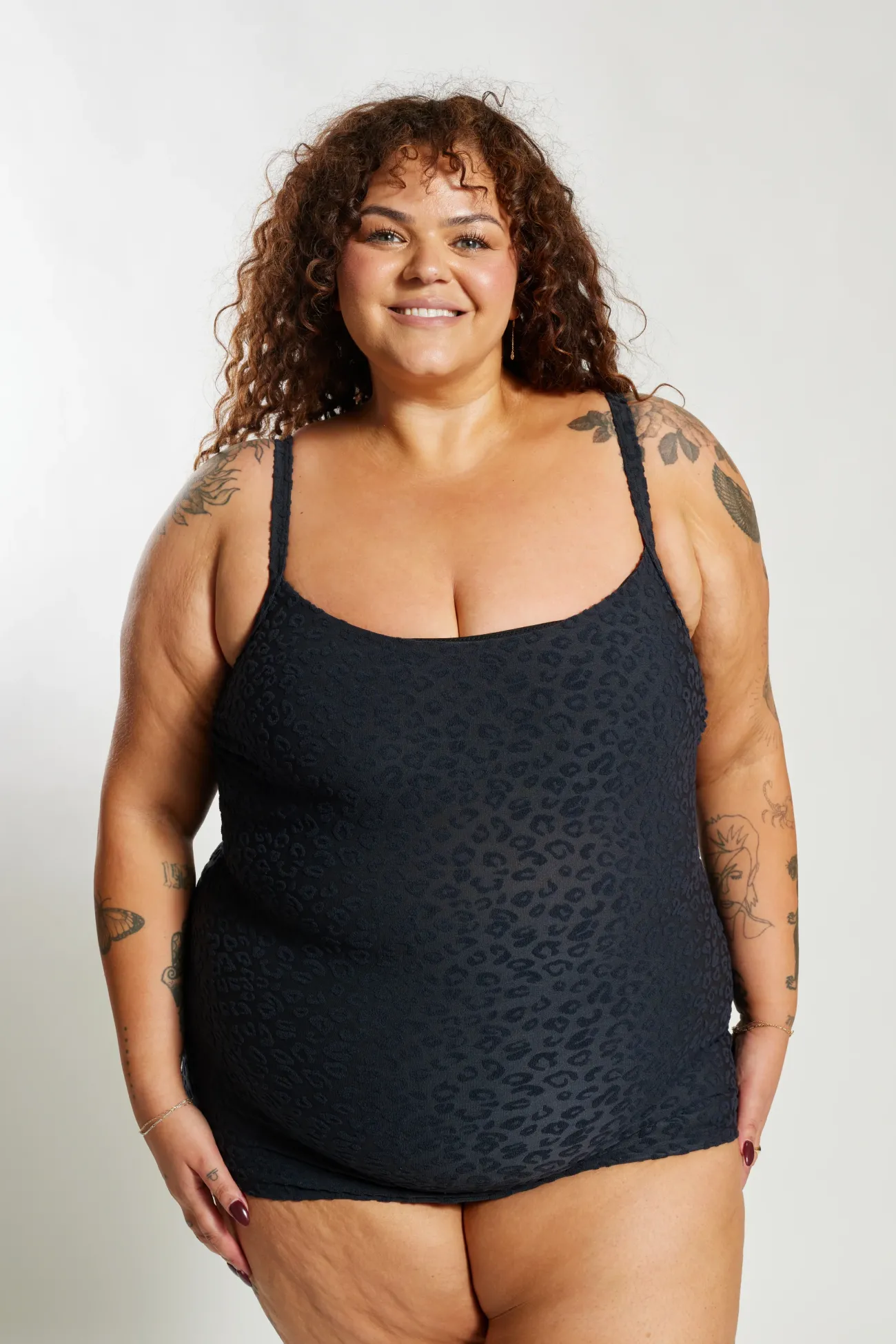 Inknown Swim Giselle Tankini Top Curve - Textured Leopard Charcoal