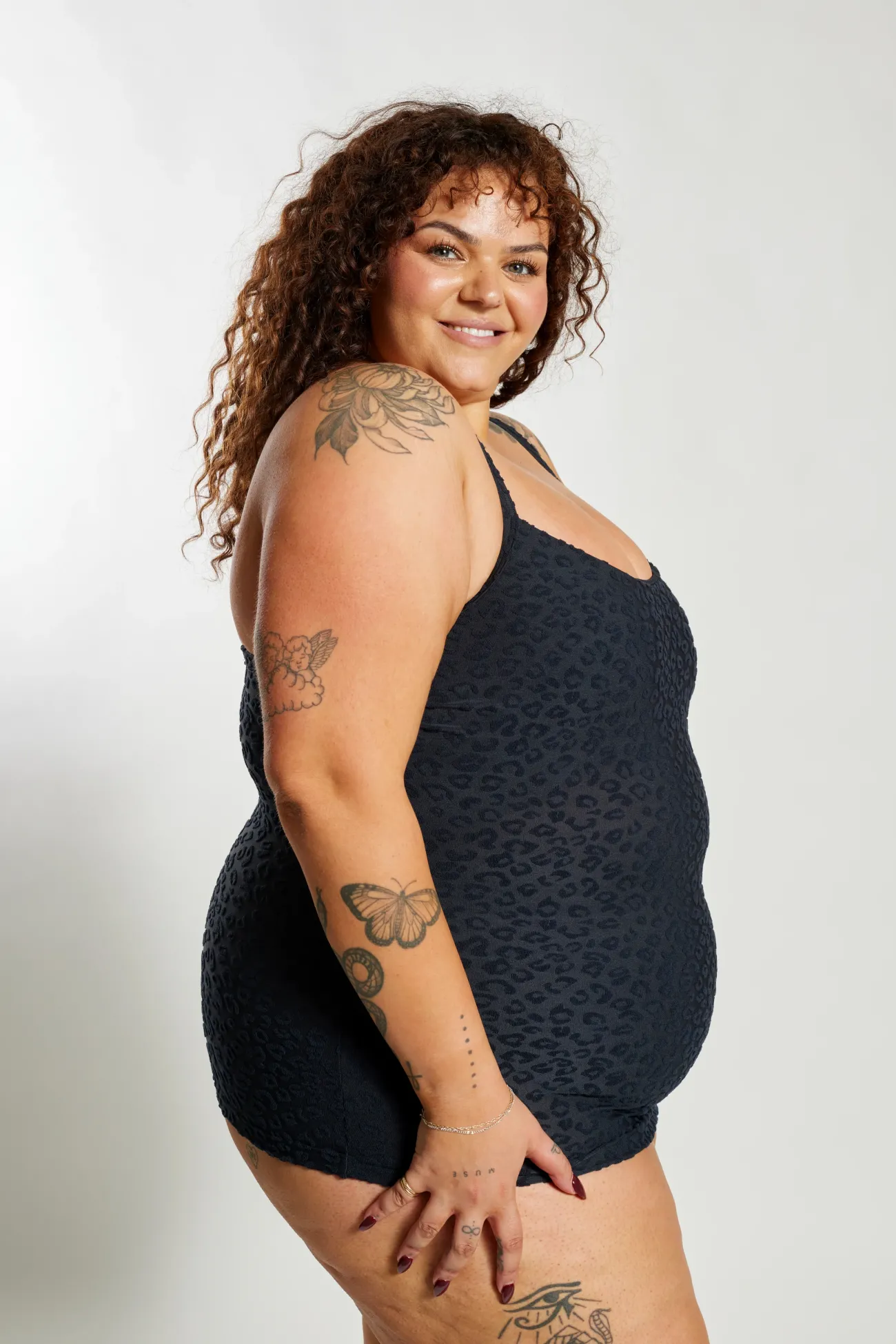 Inknown Swim Giselle Tankini Top Curve - Textured Leopard Charcoal