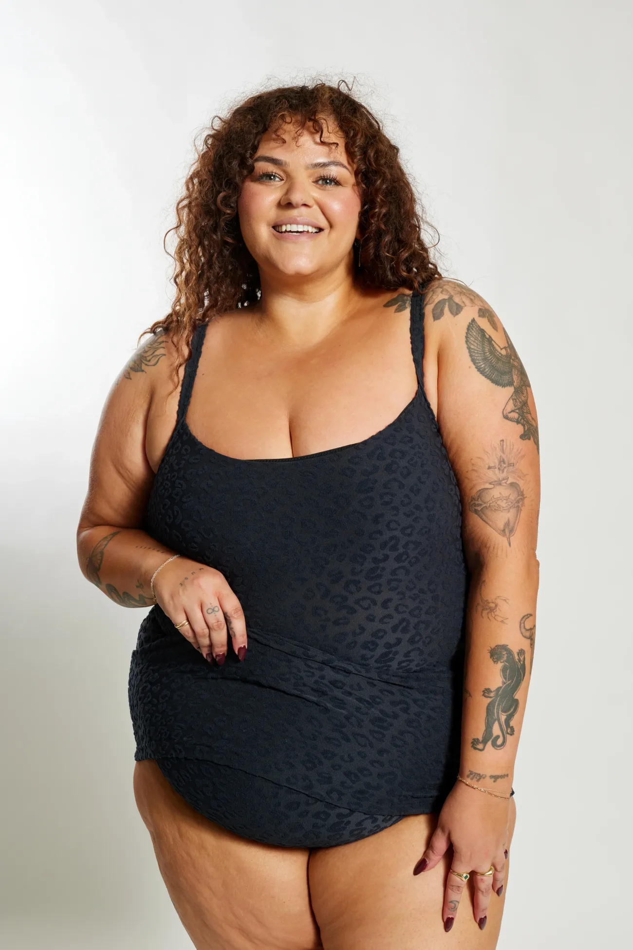 Inknown Swim Giselle Tankini Top Curve - Textured Leopard Charcoal