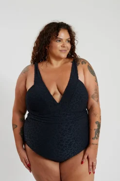 Inknown Swim Gwen One Piece Curve - Textured Leopard Charcoal