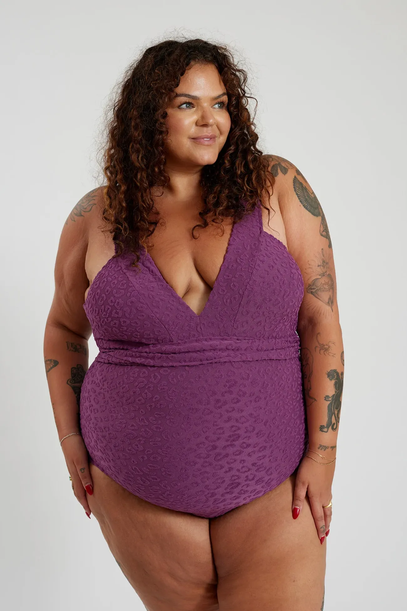 Inknown Swim Gwen One Piece Curve - Textured Leopard Grape