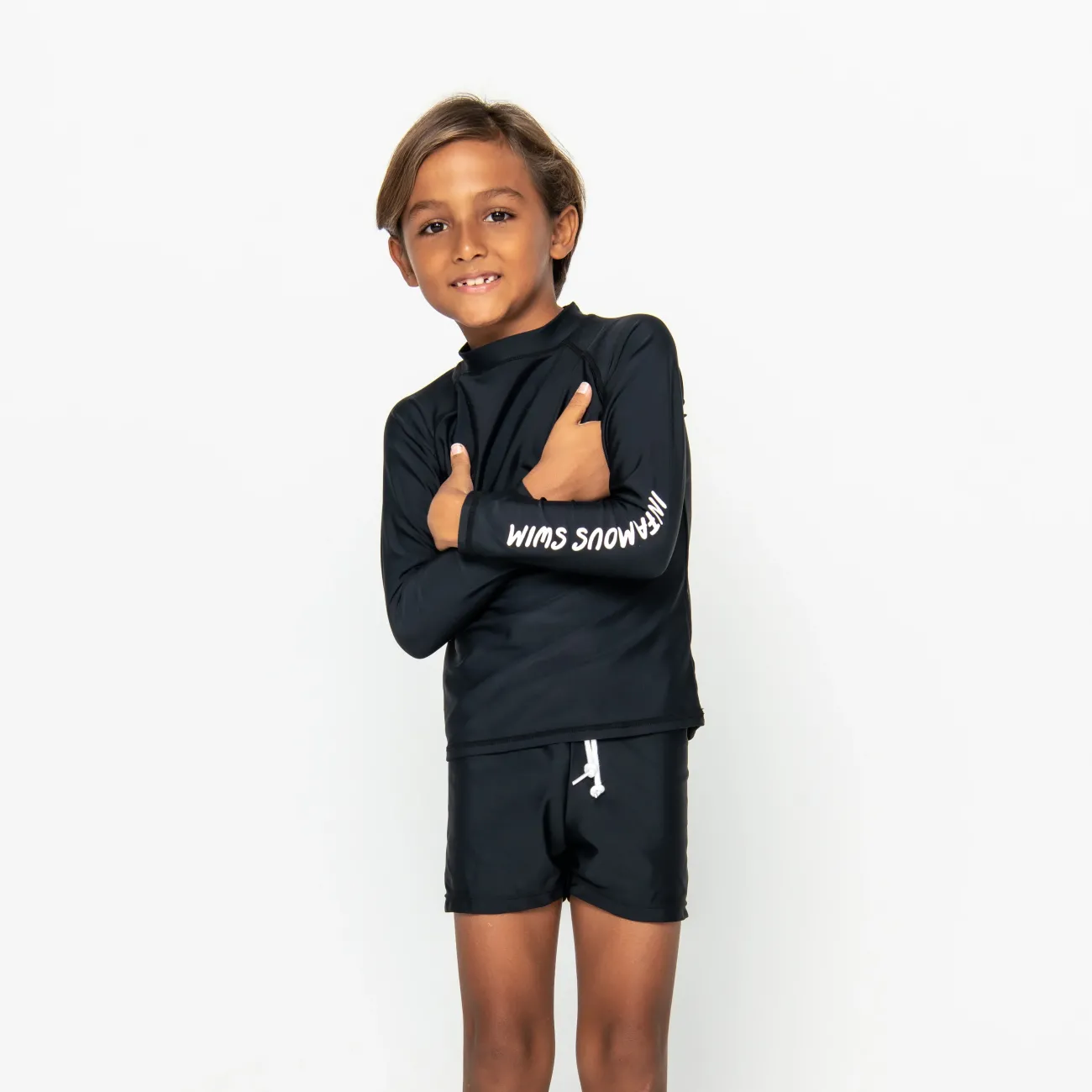 Kids Inknown Swim Mini Billy Rashie Top - Black on Black