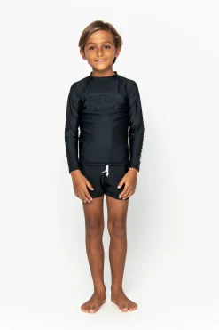 Kids Inknown Swim Mini Billy Rashie Top - Black on Black