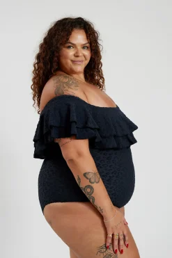 Inknown Swim Miranda 02 One Piece Curve - Textured Leopard Charcoal
